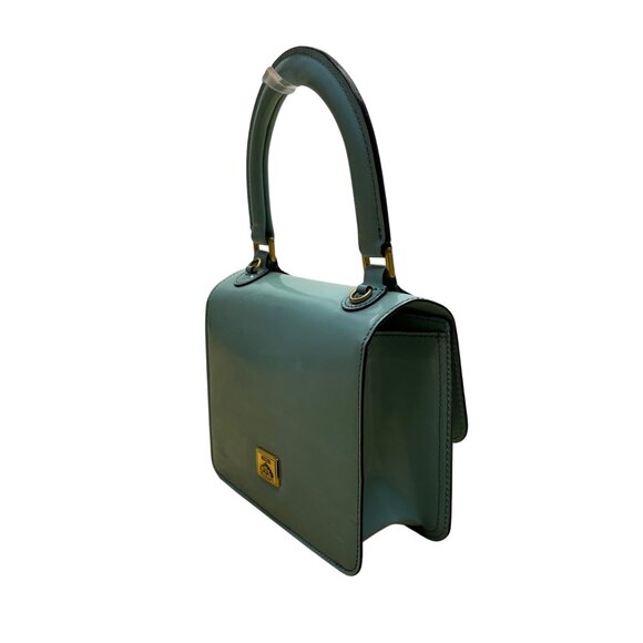 Moschino Women’s Light Blue Leather Gold Logo Hardware Structured Clutch Handbag - Picture 8 of 16